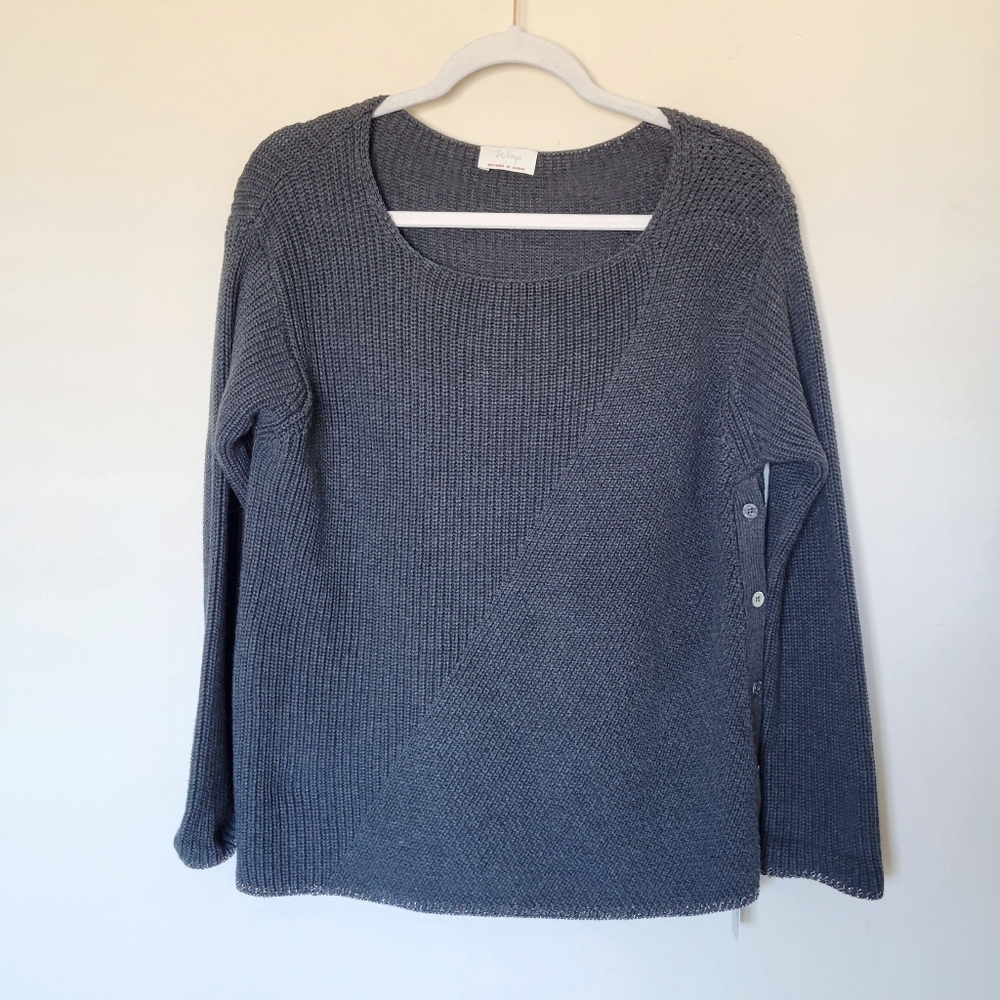 Wrap London Cotton Side Button Sweater in Charcoal